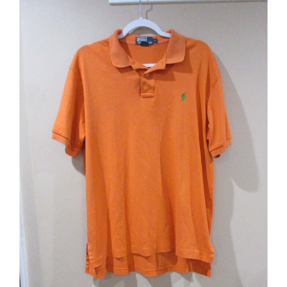 Ralph Lauren Polo Shirt Men Large Orange Blue Pony Embroidered Short Sleeve *